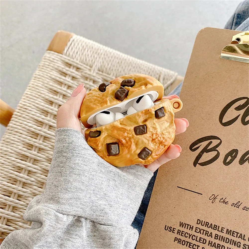 Adorable 3D Cookie Soft Silicone Earphone Headphone Case with Keychain AirPods
