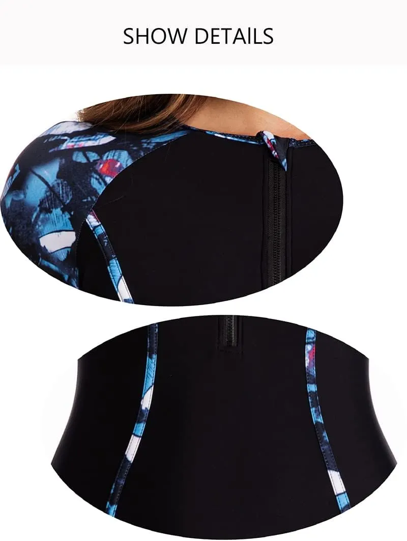 Akaeys Women's Rashguard Long Sleeve One Piece Zip Sporty Boyshorts Swimsuit Surfing Suit