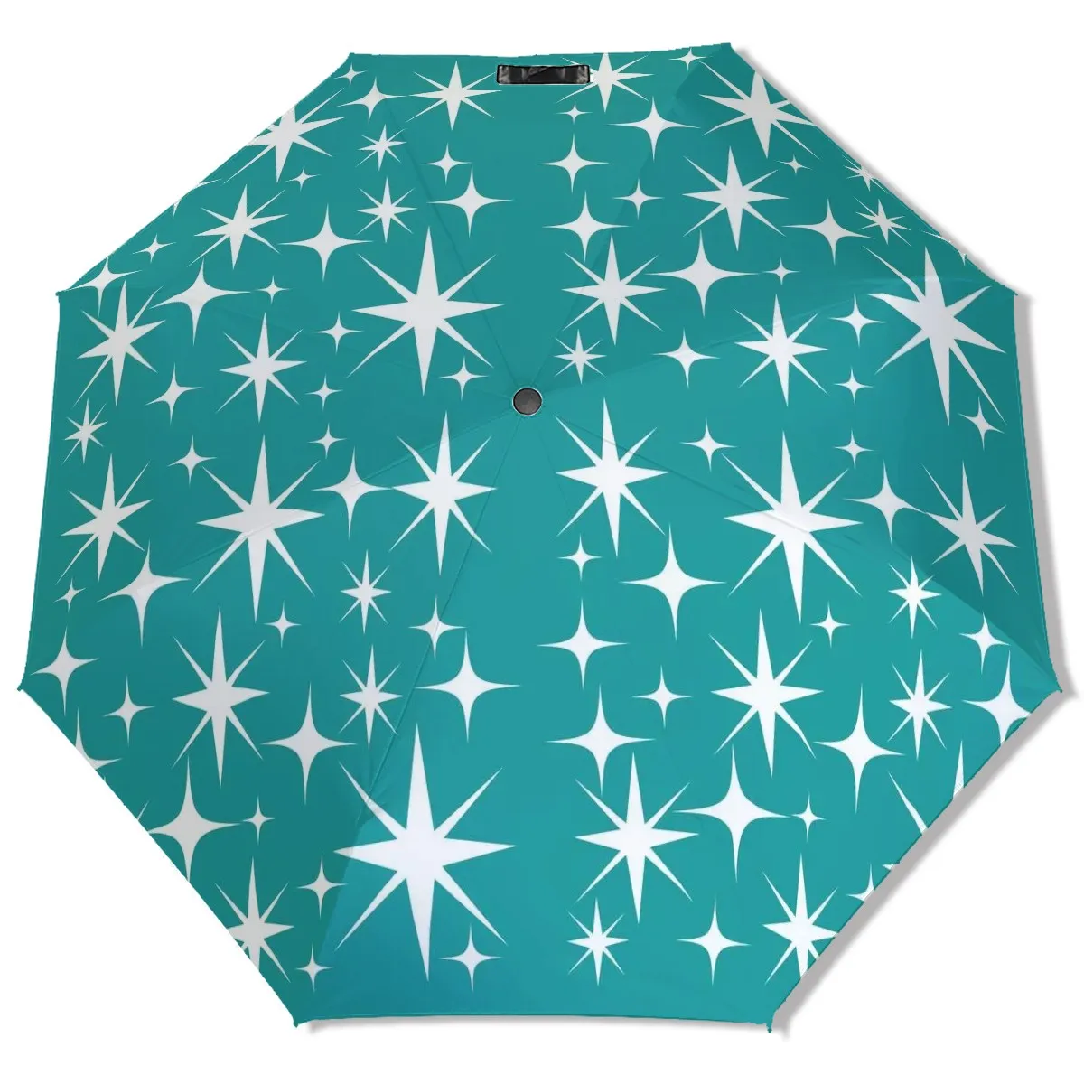 Atomic Starbursts Retro Mod Teal, White Kitschy Umbrella