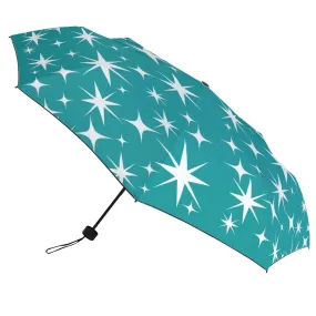 Atomic Starbursts Retro Mod Teal, White Kitschy Umbrella