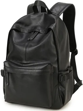 Baosha BP-08 Unisex PU Leather Computer Laptop Bag 15.6 inch Backpack Shoulder Bags Travel Hiking Rucksack Casual Daypack Black