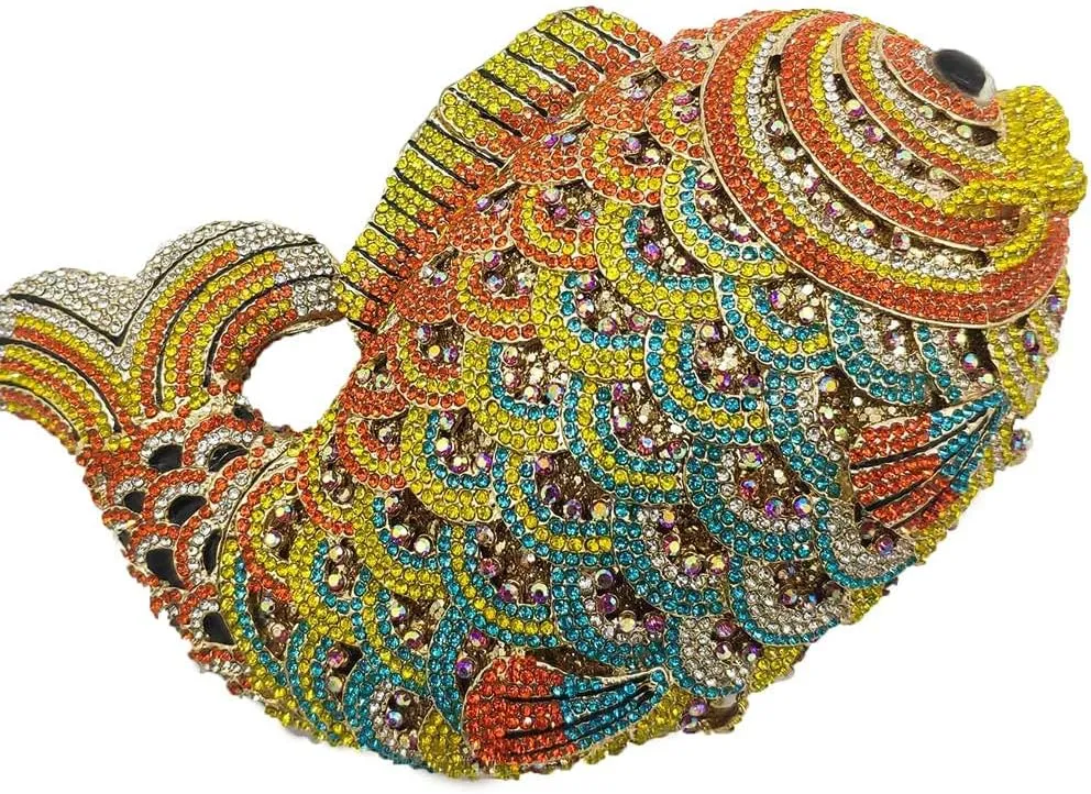 Boutique De FGG Super Mini Women Fish Evening Bags Crystal Clutch Purse Wedding Party Rhinestone Handbags