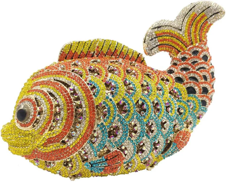 Boutique De FGG Super Mini Women Fish Evening Bags Crystal Clutch Purse Wedding Party Rhinestone Handbags