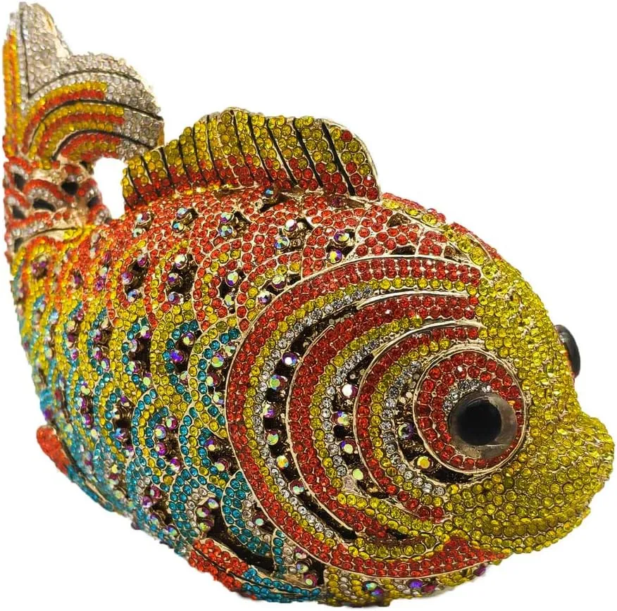 Boutique De FGG Super Mini Women Fish Evening Bags Crystal Clutch Purse Wedding Party Rhinestone Handbags