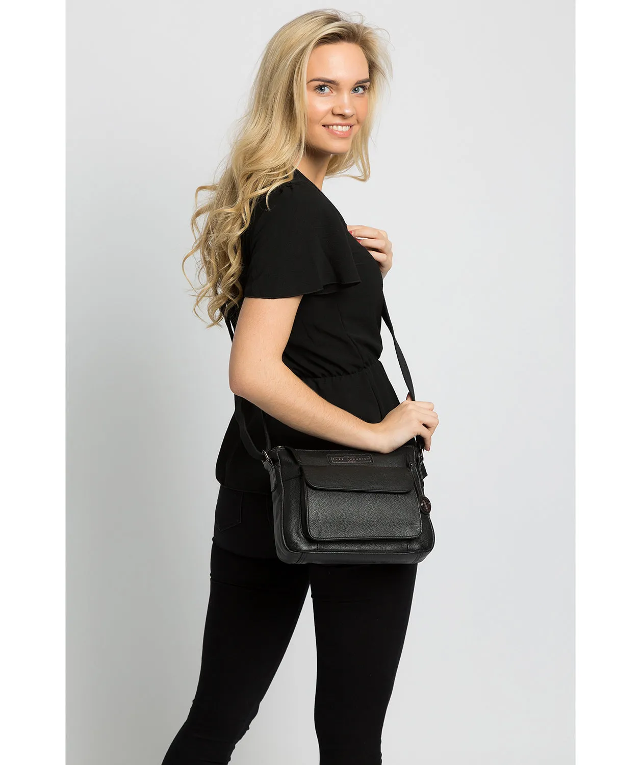 'Colton' Black & Silver Leather Cross Body Bag