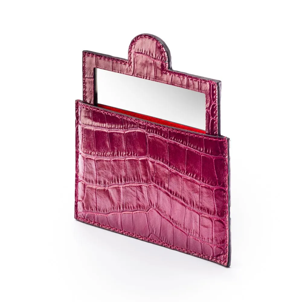 Compact Leather Mirror - Pink Croc