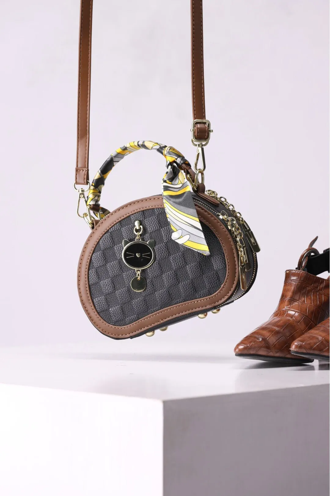 Graphic Scarf Decor Satchel Bag