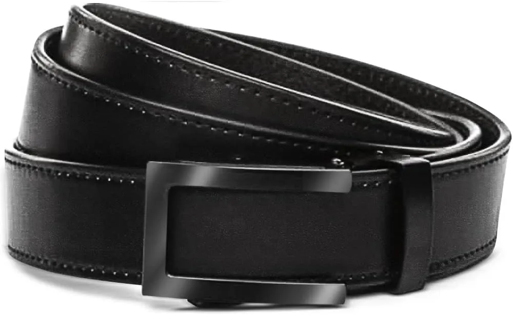 Handcrafted Mens Ratchet Dress Belt Customizable Fit, Matte Black