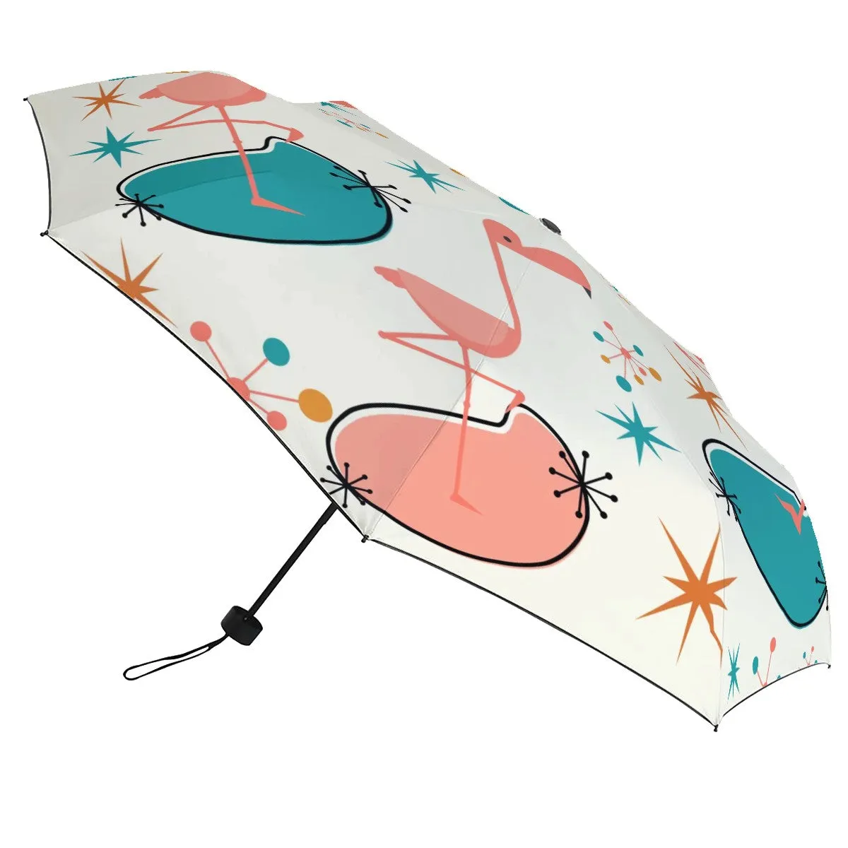 Kitschy Flamingo Palm Springs Designed Mid Mod UV Protection Umbrella