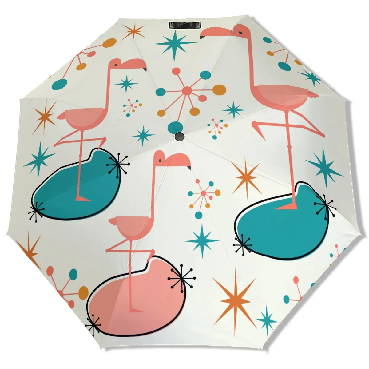 Kitschy Flamingo Palm Springs Designed Mid Mod UV Protection Umbrella