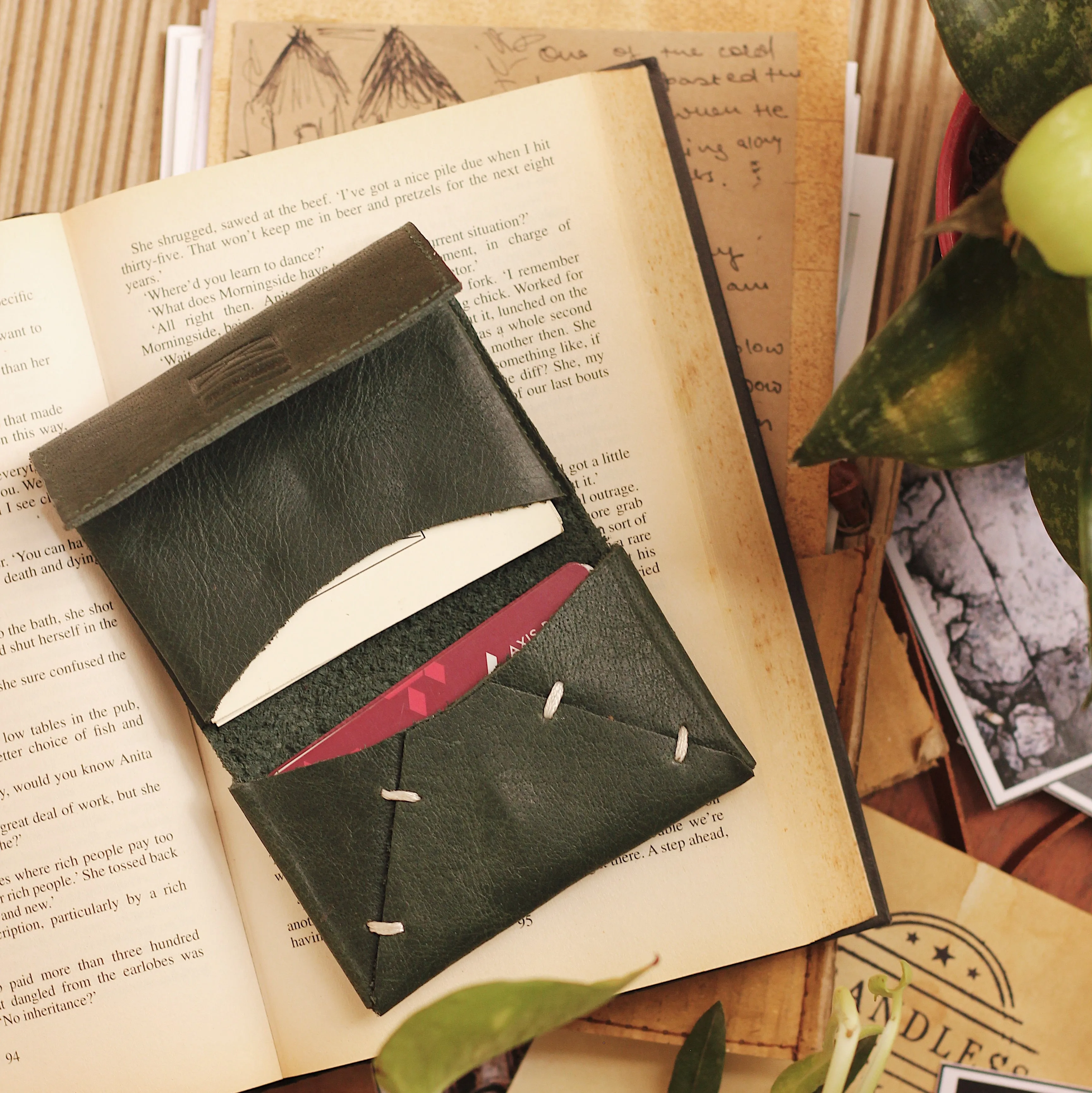 Leather Card Holder - Dark Green