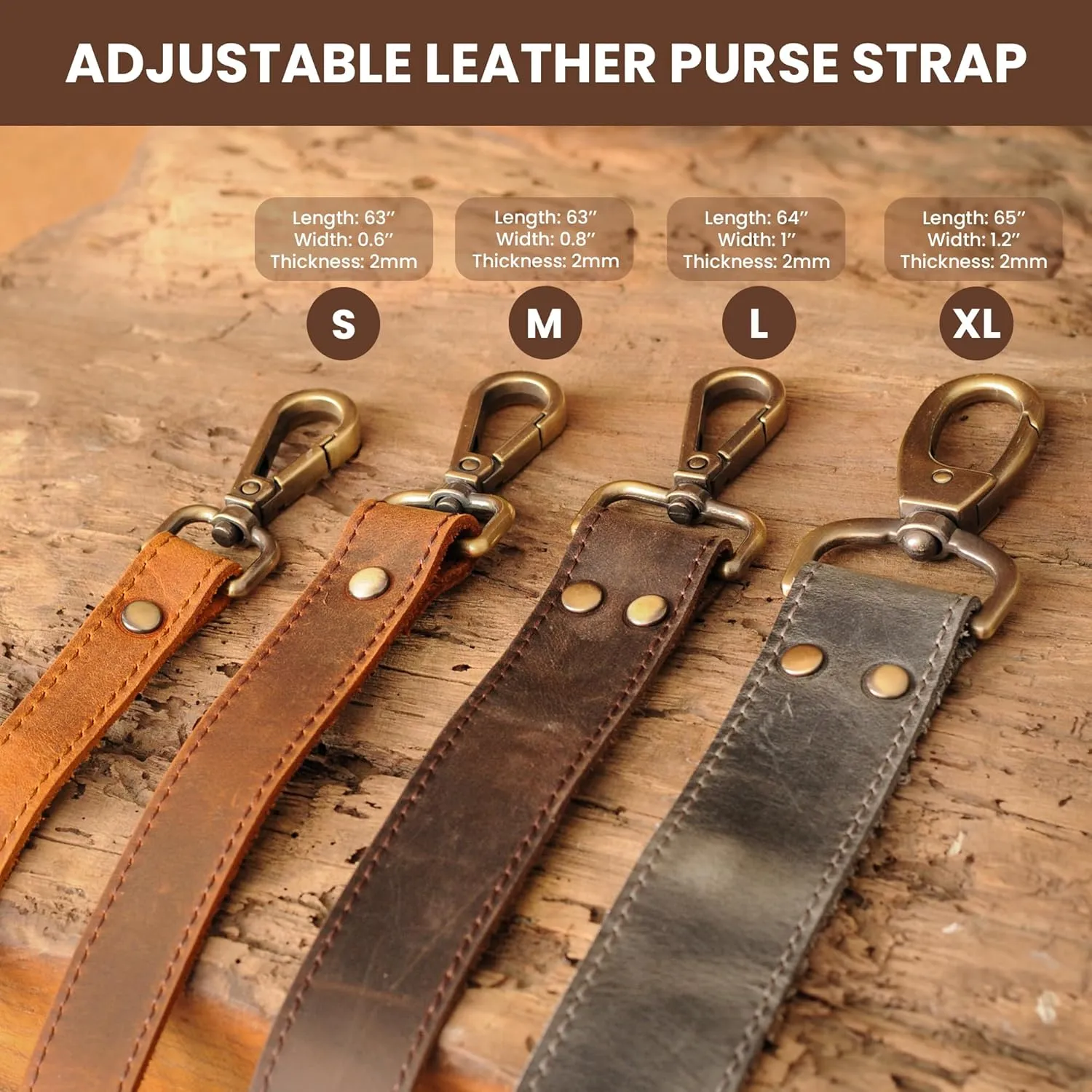 Leather Replacement Strap for for Handbags, Laptop Cases, Crazy Horse Leather Shoulder Strap, Handmade Adjustable Leather Purse Strap with Swivel Clasps, Small, Black