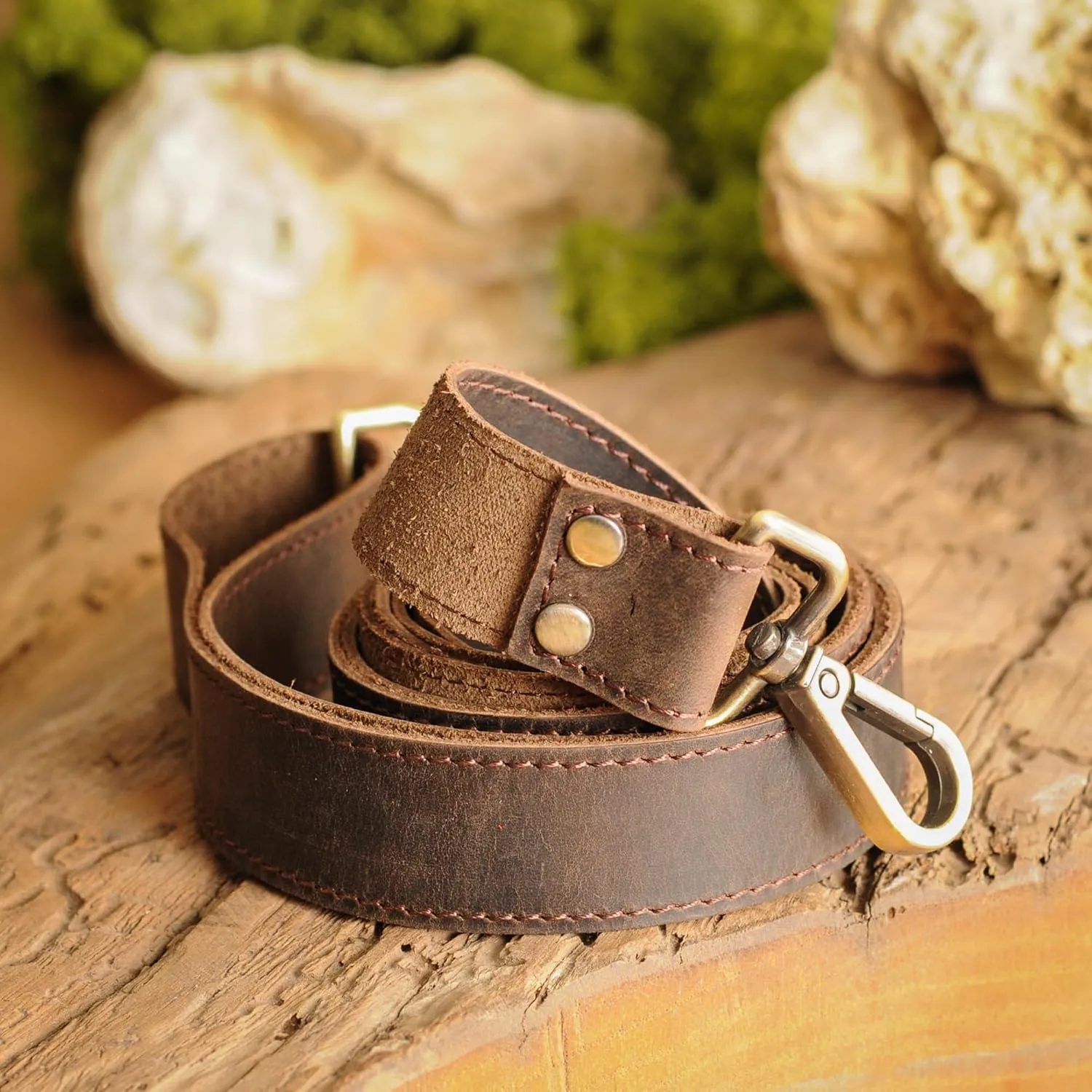 Leather Replacement Strap for for Handbags, Laptop Cases, Crazy Horse Leather Shoulder Strap, Handmade Adjustable Leather Purse Strap with Swivel Clasps, Small, Black