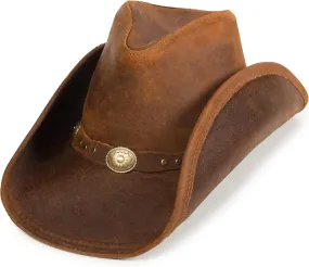 Minnetonka Silverton Dude Hat - Leather Cowboy Hat Handcrafted with Metal Conchos