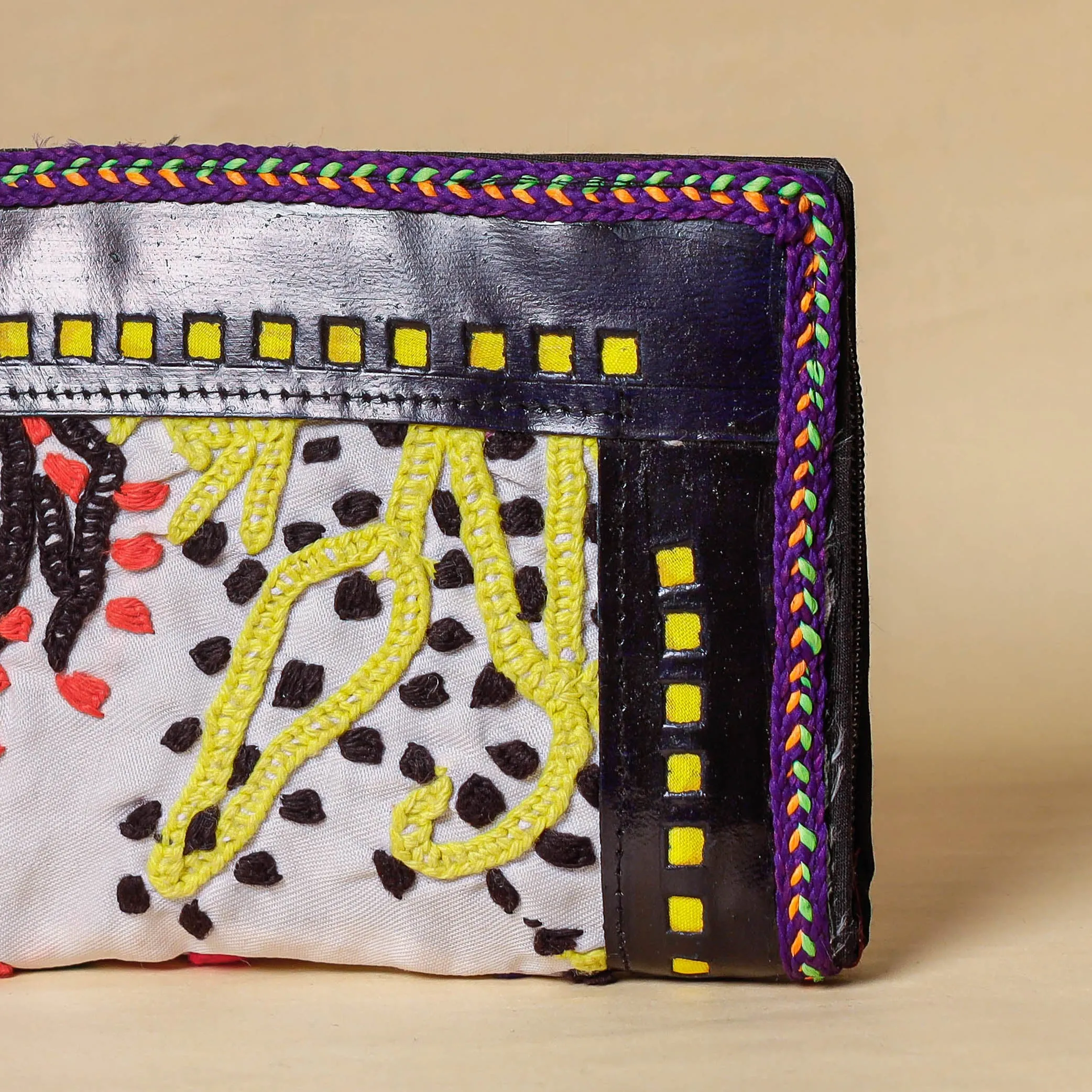 Multicolor - Handcrafted Kutch Embroidery Leather Clutch / Wallet