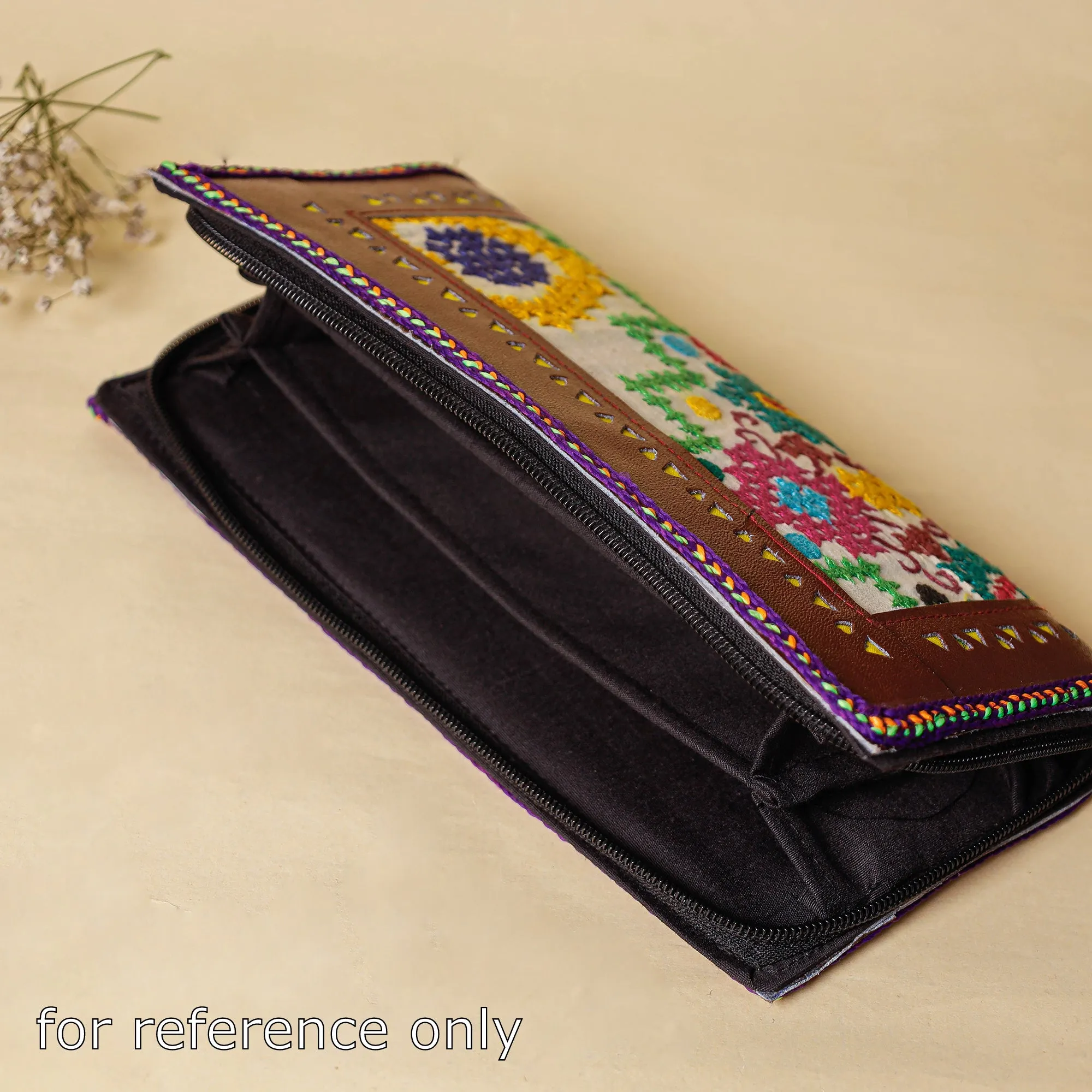 Multicolor - Handcrafted Kutch Embroidery Leather Clutch / Wallet