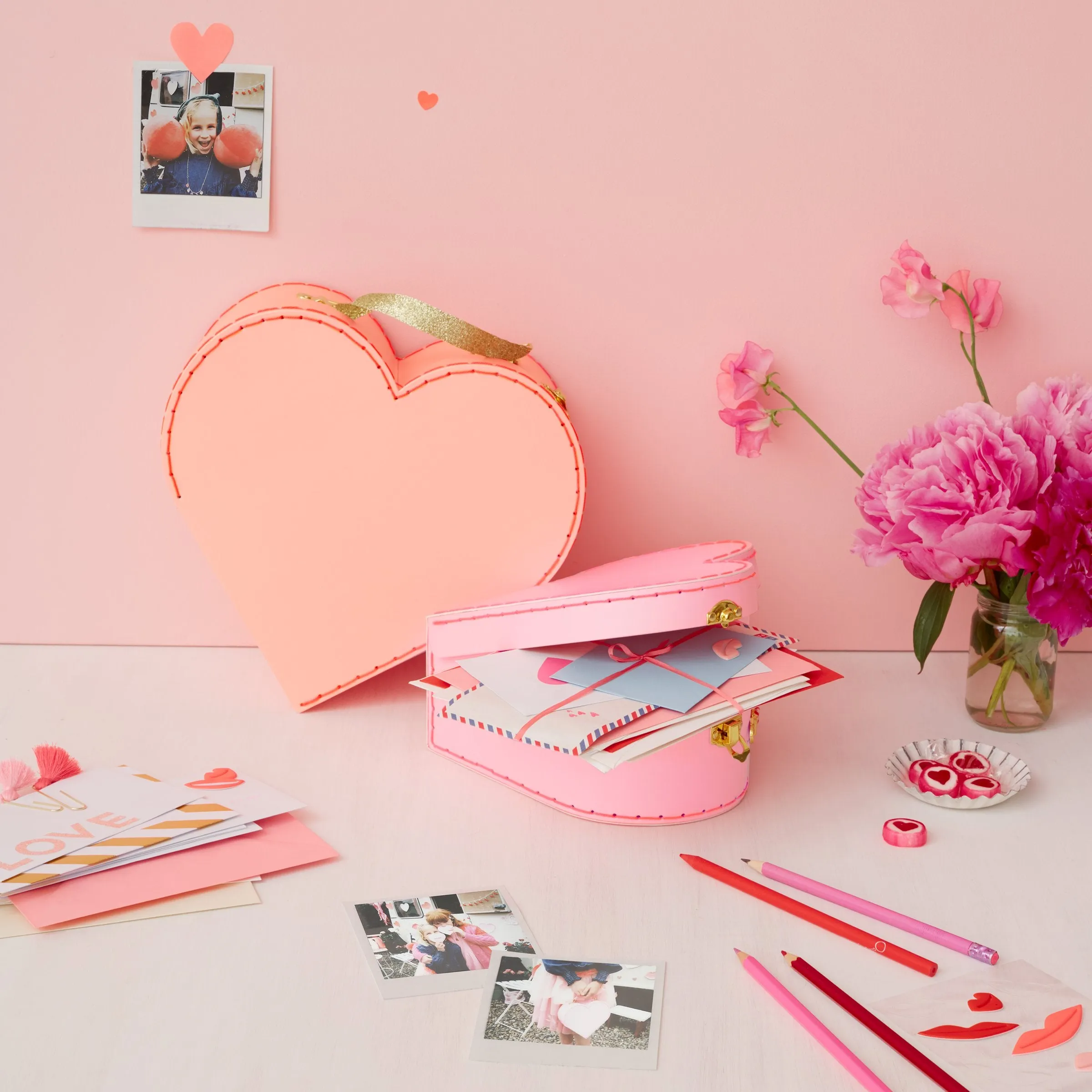 Pink Heart Suitcases (x 2)