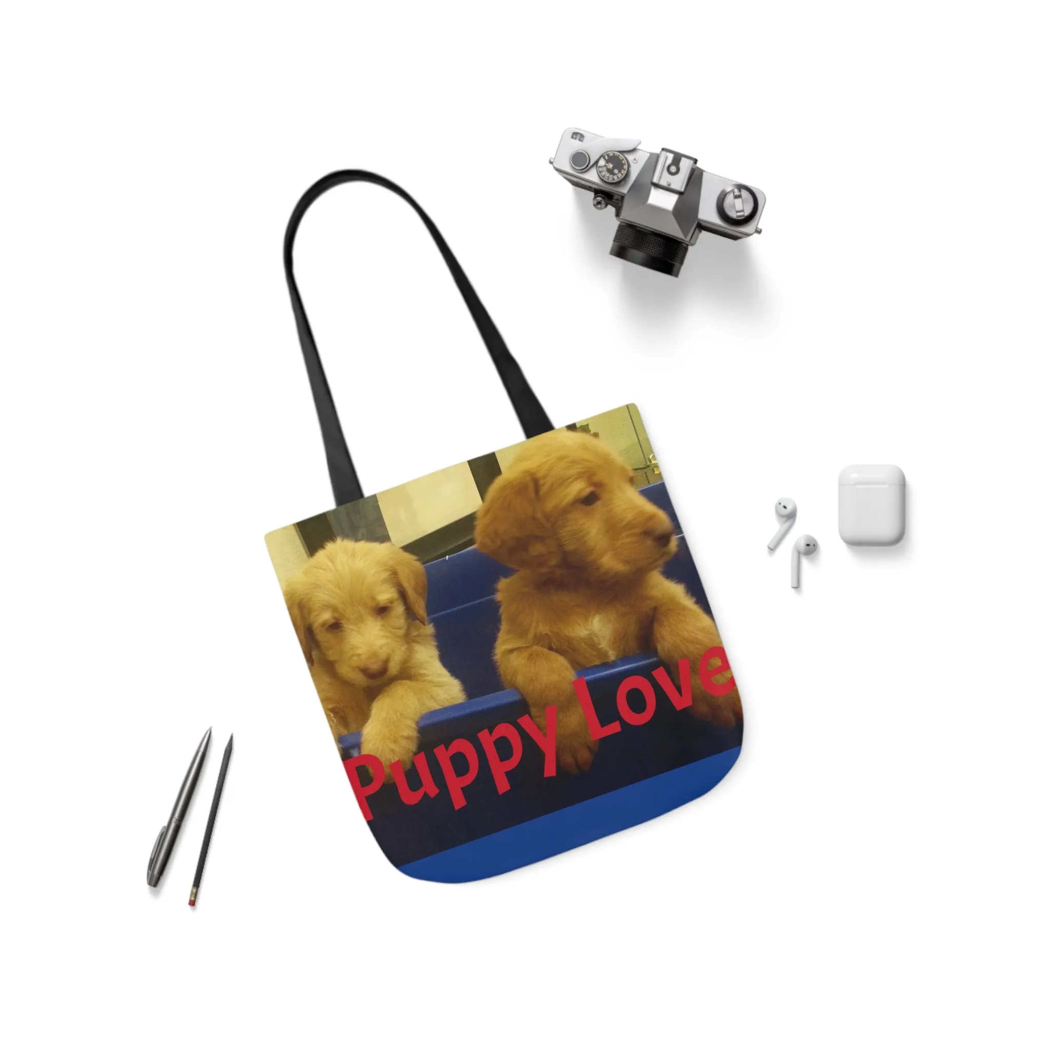 Puppy Love Polyester Canvas Tote Bag