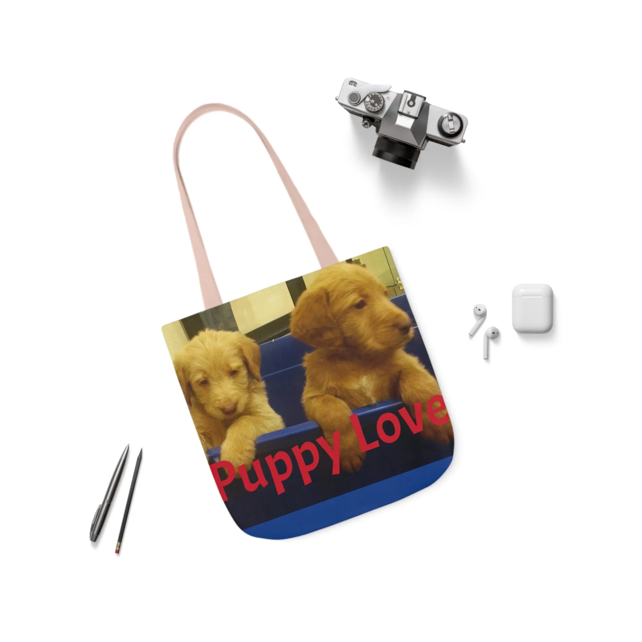 Puppy Love Polyester Canvas Tote Bag