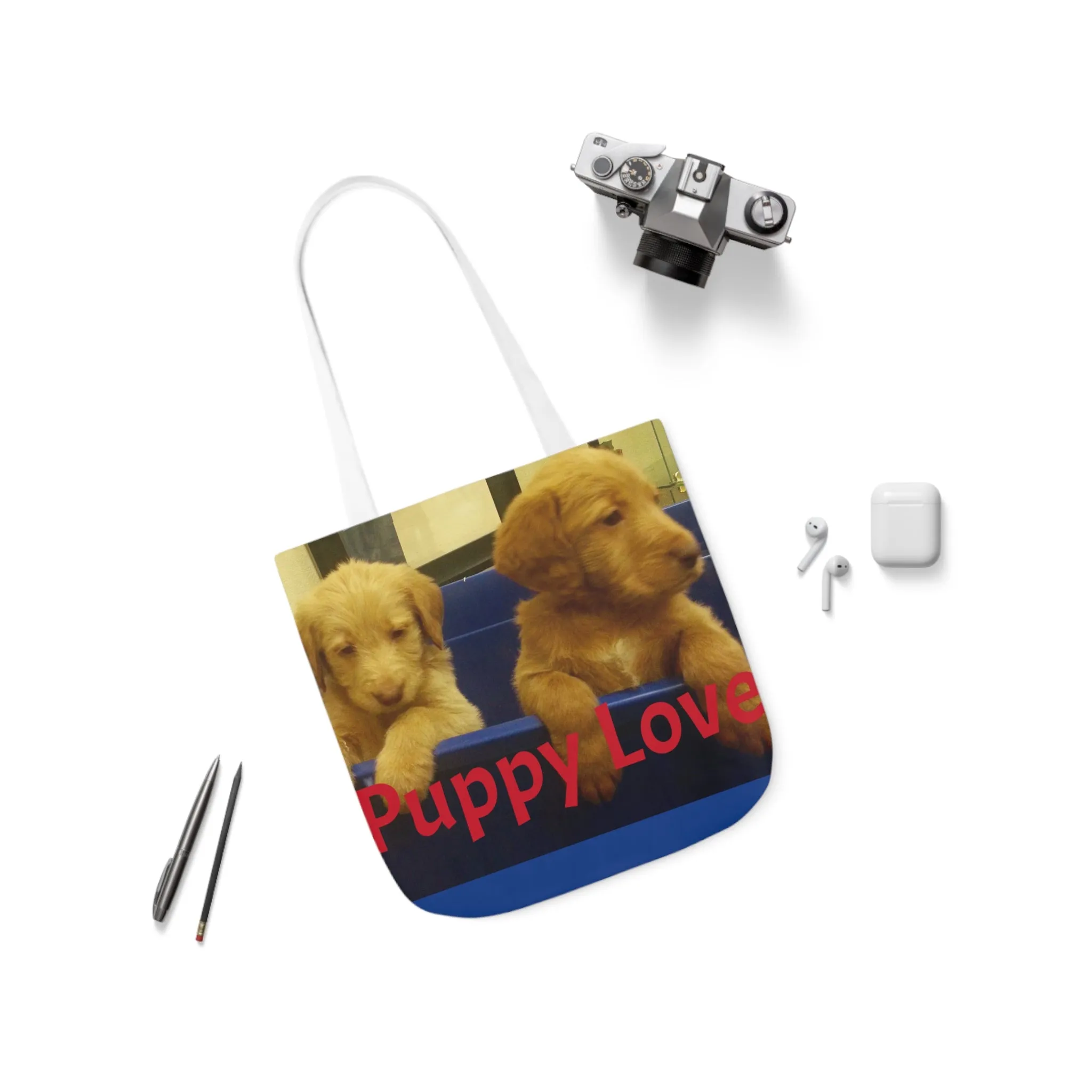 Puppy Love Polyester Canvas Tote Bag