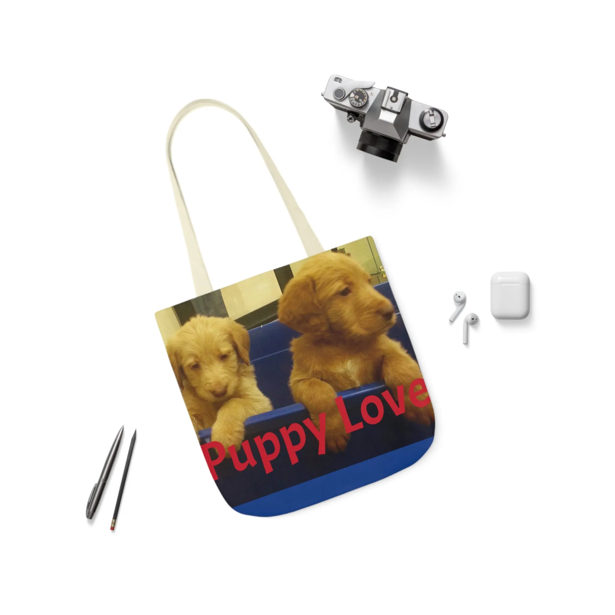 Puppy Love Polyester Canvas Tote Bag