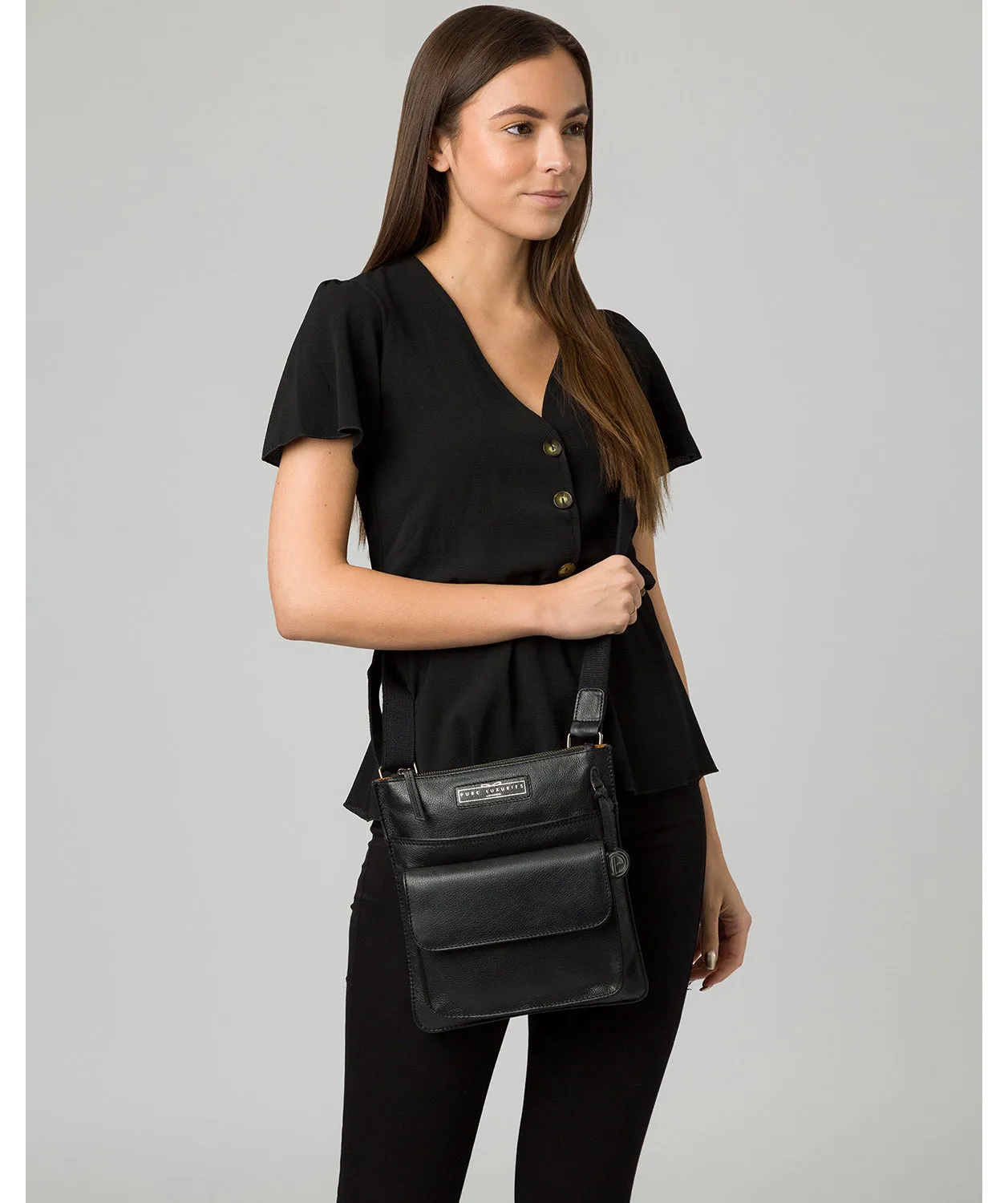 'Tenby' Black & Silver Leather Cross Body Bag