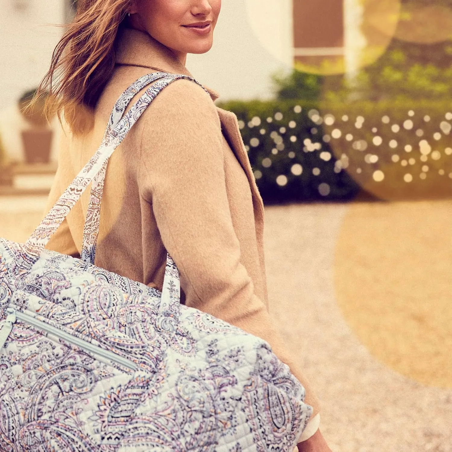 Vera Bradley Women's Cotton Large Travel Duffel Bag, Soft Sky Paisley, One Size