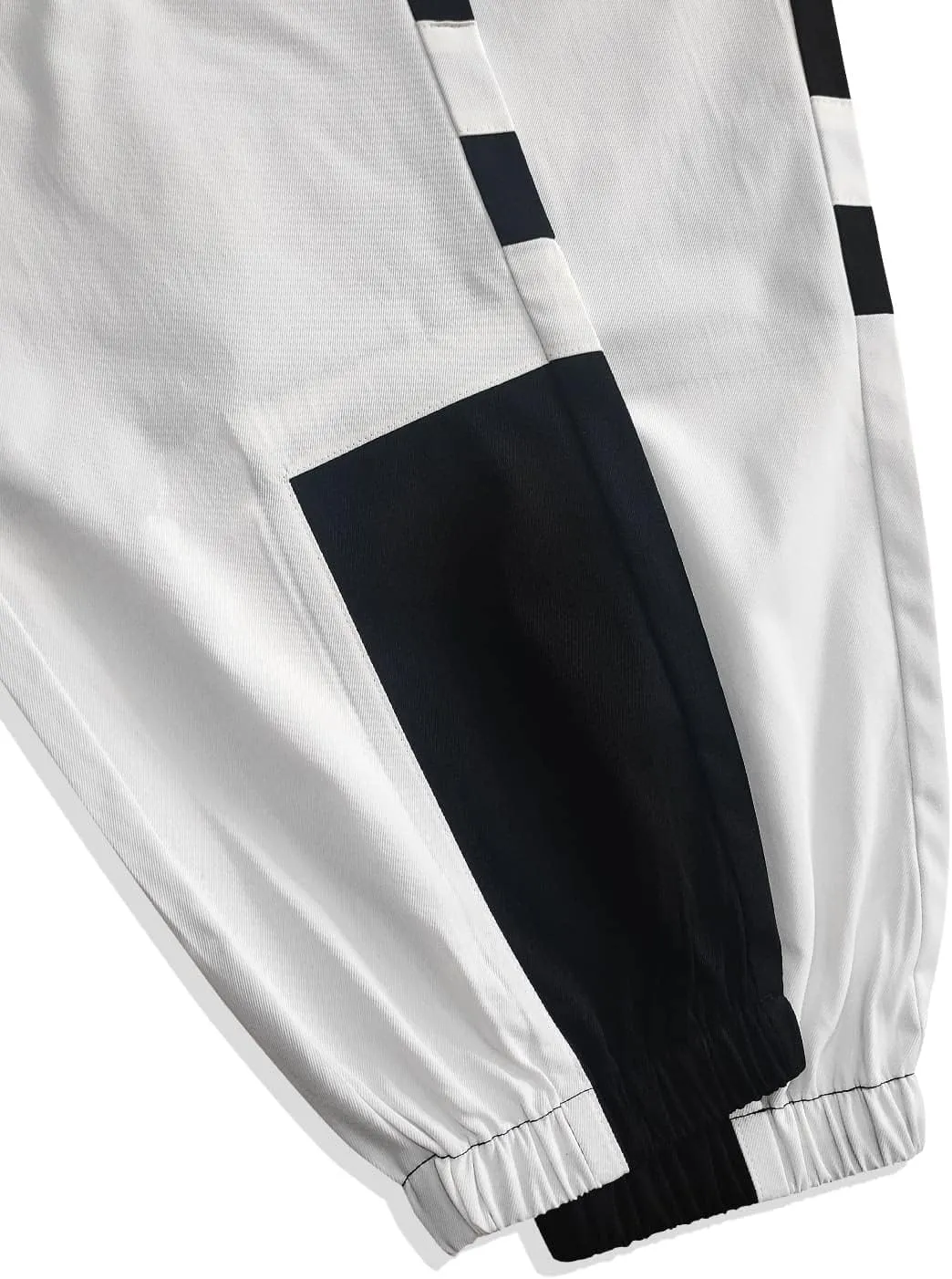 WDIRARA Men's Colorblock Cargo Pants Drawstring Waist Active Sporty Pants with Pockets